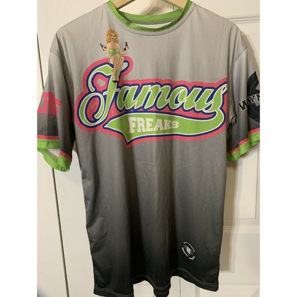 Famous Freaks Diamond Sports T Shirt Jersey Sz M Green Pink Gray No 19 - Picture 3 of 6